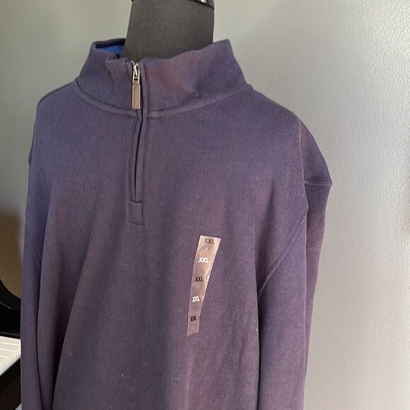 Club Room navy lightly ribbed texture 1/4 zip knit shirt. NWT. XXL. - Picture 2 of 4